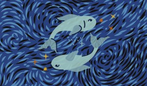 Two fish encircling each other, reflective of Pisces zodiac sign.