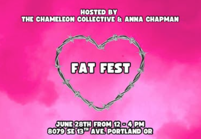 Metal links in the shape of a heart with the words Fat Fest in the middle of the heart.